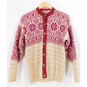 Cambridge Dry Goods Nordic‎ Fair Isle Button Front Wool Cardigan Size M Heritage